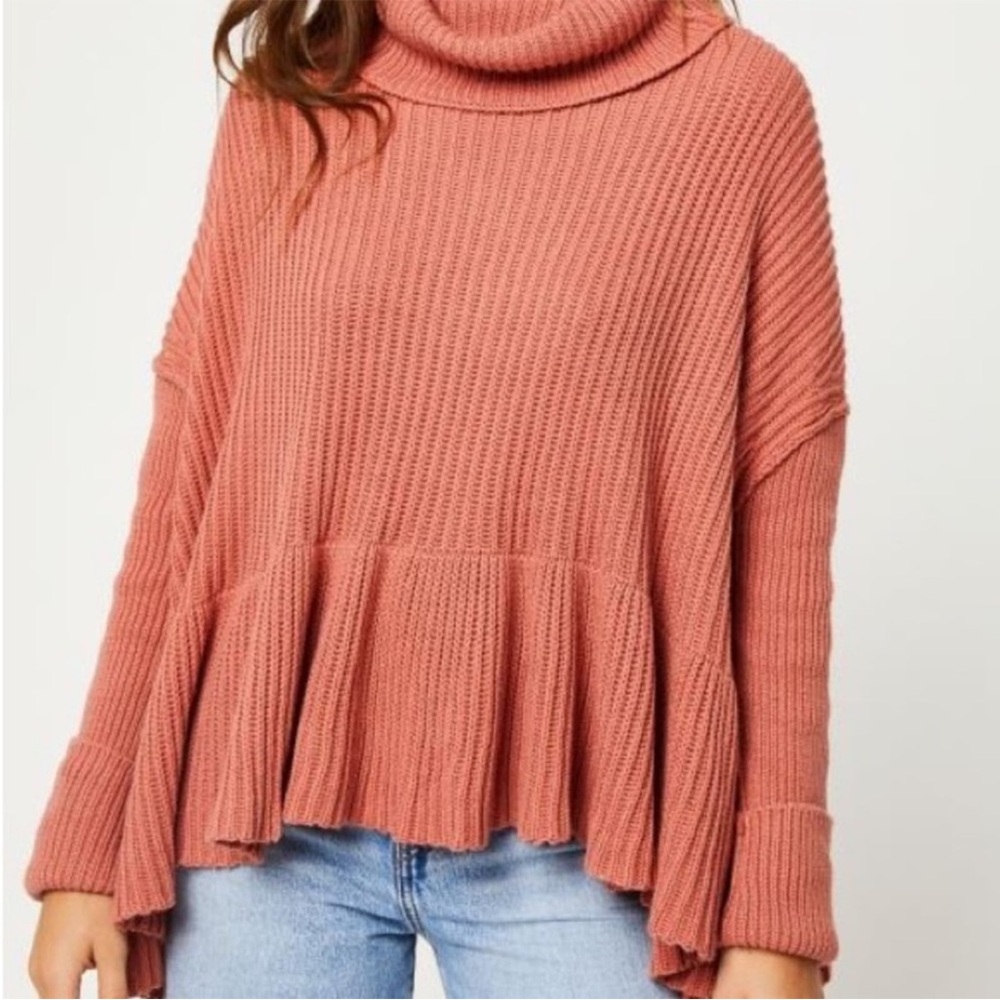 FREE PEOPLE Layer Cake‎ Peplum Hem Sweater Rose Icing